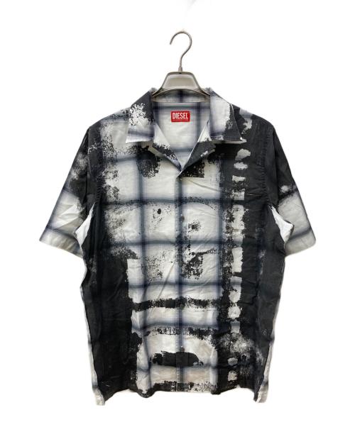 DIESEL（ディーゼル）DIESEL (ディーゼル) オープンカラーシャツ ブラック×ホワイト サイズ:48の古着・服飾アイテム
