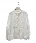 tumuguツムグ）の古着「ふわふわコットンタックフリルブラウス」｜ホワイト