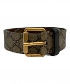 GUCCIグッチ）の古着「スネークプリントレザーベルト/GGスプリーム キャンバス ベルト」｜ブラウン