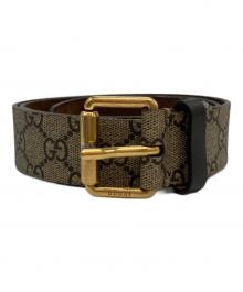 GUCCI（グッチ）の古着「スネークプリントレザーベルト/GGスプリーム キャンバス ベルト」｜ブラウン
