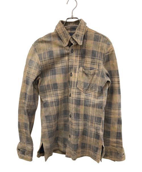 ISAMU KATAYAMA BACKLASH（イサムカタヤマ・バックラッシュ）ISAMU KATAYAMA BACKLASH (イサムカタヤマ・バックラッシュ) シープレザー転写チェックシャツ ブラウン サイズ:2の古着・服飾アイテム
