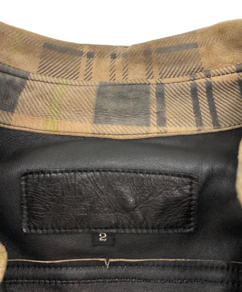 ISAMU KATAYAMA BACKLASH（イサムカタヤマ・バックラッシュ）ISAMU KATAYAMA BACKLASH (イサムカタヤマ・バックラッシュ) シープレザー転写チェックシャツ ブラウン サイズ:2の古着・服飾アイテム