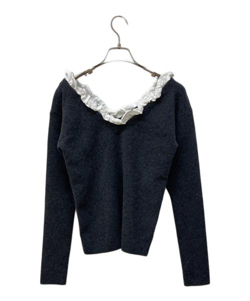 CLANE（クラネ）CLANE (クラネ) 2WAY FRILL V NECK KNIT TOPS/フリルカラーニット グレー サイズ:Sの古着・服飾アイテム