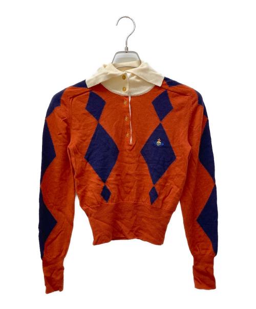 Vivienne Westwood GOLD LABEL（ヴィヴィアン・ウエストウッド ゴールドレーベル）Vivienne Westwood GOLD LABEL (ヴィヴィアン・ウエストウッド ゴールドレーベル) アーガイルハイネックニット オレンジ×パープル サイズ:Ⅿの古着・服飾アイテム