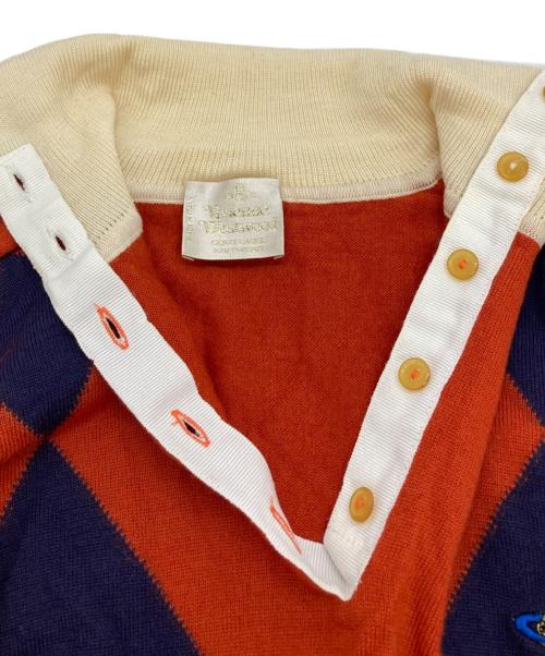 Vivienne Westwood GOLD LABEL（ヴィヴィアン・ウエストウッド ゴールドレーベル）Vivienne Westwood GOLD LABEL (ヴィヴィアン・ウエストウッド ゴールドレーベル) アーガイルハイネックニット オレンジ×パープル サイズ:Ⅿの古着・服飾アイテム