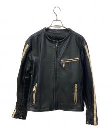 moto field（モトフィールド）の古着「ノーカラーレザージャケット」｜ブラック