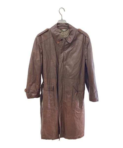 D'URBAN（ダーバン）D'URBAN (ダーバン) カウレザーステンカラーコート ブラウン サイズ:Lの古着・服飾アイテム