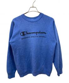 Champion（チャンピオン）の古着「ラグラン染み込みプリントスウェット」｜ブルー
