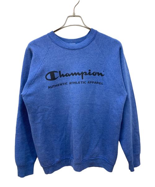 Champion（チャンピオン）Champion (チャンピオン) ラグラン染み込みプリントスウェット ブルー サイズ:Lの古着・服飾アイテム