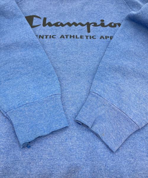 Champion（チャンピオン）Champion (チャンピオン) ラグラン染み込みプリントスウェット ブルー サイズ:Lの古着・服飾アイテム