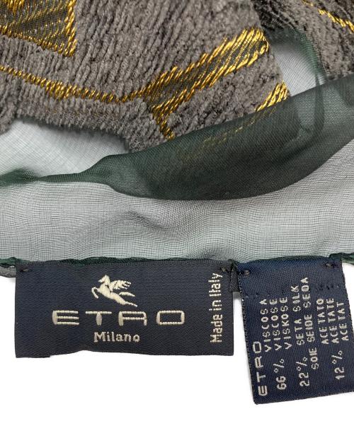 ETRO（エトロ）ETRO (エトロ) フラワー刺繍大判スカーフ カーキ×ゴールドの古着・服飾アイテム