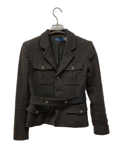 POLO RALPH LAUREN（ポロ・ラルフローレン）POLO RALPH LAUREN (ポロ・ラルフローレン) ヘリンボーンベルテッドブレザー ブラウン サイズ:4の古着・服飾アイテム