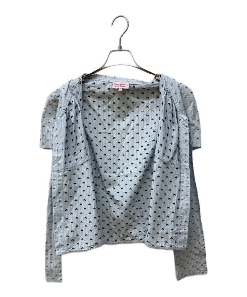 Vivienne Westwood RED LABEL（ヴィヴィアンウエストウッドレッドレーベル）Vivienne Westwood RED LABEL (ヴィヴィアンウエストウッドレッドレーベル) ミニオーブ柄ボウタイブラウス スカイブルー サイズ:2の古着・服飾アイテム