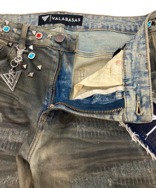 VALABASAS（バラバサス）VALABASAS (バラバサス) ビジューデニムパンツ インディゴ サイズ:81㎝（W32）の古着・服飾アイテム