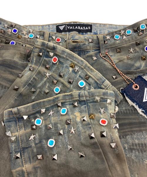 VALABASAS（バラバサス）VALABASAS (バラバサス) ビジューデニムパンツ インディゴ サイズ:81㎝（W32）の古着・服飾アイテム