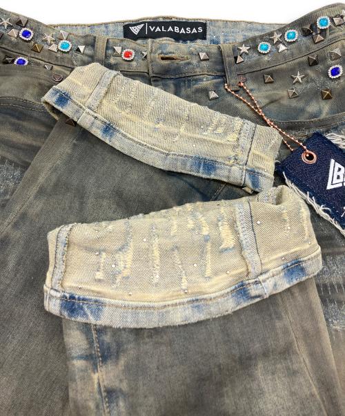 VALABASAS（バラバサス）VALABASAS (バラバサス) ビジューデニムパンツ インディゴ サイズ:81㎝（W32）の古着・服飾アイテム