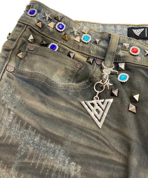VALABASAS（バラバサス）VALABASAS (バラバサス) ビジューデニムパンツ インディゴ サイズ:81㎝（W32）の古着・服飾アイテム