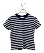 AMI Alexandre Mattiussiアミアレクサンドルマテュッシ）の古着「ハートロゴ刺繍ボーダーTシャツ」｜ホワイト×ネイビー