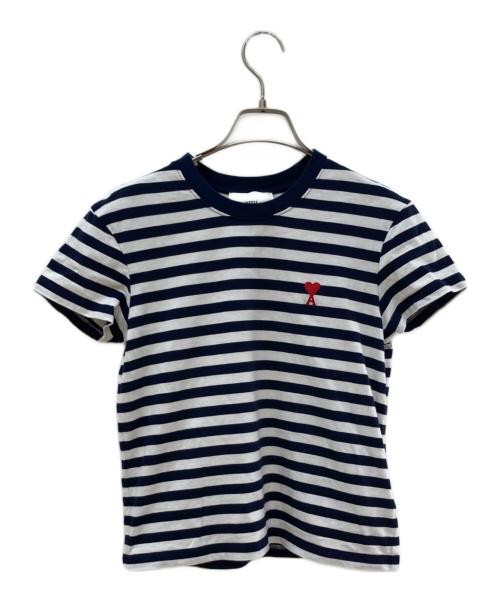 AMI Alexandre Mattiussi（アミアレクサンドルマテュッシ）AMI Alexandre Mattiussi (アミアレクサンドルマテュッシ) ハートロゴ刺繍ボーダーTシャツ ホワイト×ネイビー サイズ:XXSの古着・服飾アイテム