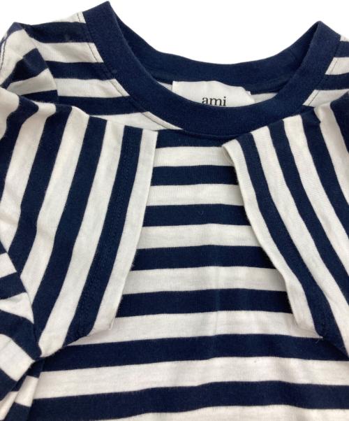 AMI Alexandre Mattiussi（アミアレクサンドルマテュッシ）AMI Alexandre Mattiussi (アミアレクサンドルマテュッシ) ハートロゴ刺繍ボーダーTシャツ ホワイト×ネイビー サイズ:XXSの古着・服飾アイテム