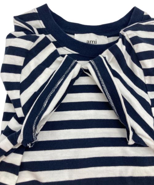 AMI Alexandre Mattiussi（アミアレクサンドルマテュッシ）AMI Alexandre Mattiussi (アミアレクサンドルマテュッシ) ハートロゴ刺繍ボーダーTシャツ ホワイト×ネイビー サイズ:XXSの古着・服飾アイテム