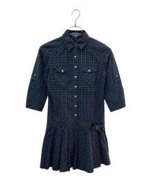BURBERRY BLUE LABEL（バーバリー ブルー レーベル）の古着「ブラックウォッチシャツワンピース」｜ネイビー×グリーン