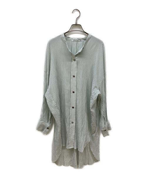 SHENERY（シーナリー）SHENERY (シーナリー) ストライプバンドカラーシャツ ホワイト×グリーン サイズ:FREEの古着・服飾アイテム