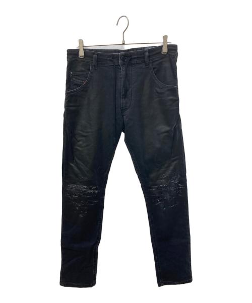 DIESEL（ディーゼル）DIESEL (ディーゼル) ダメージ加工コーティングパンツ ブラック サイズ:30の古着・服飾アイテム