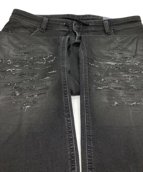 DIESEL（ディーゼル）DIESEL (ディーゼル) ダメージ加工コーティングパンツ ブラック サイズ:30の古着・服飾アイテム