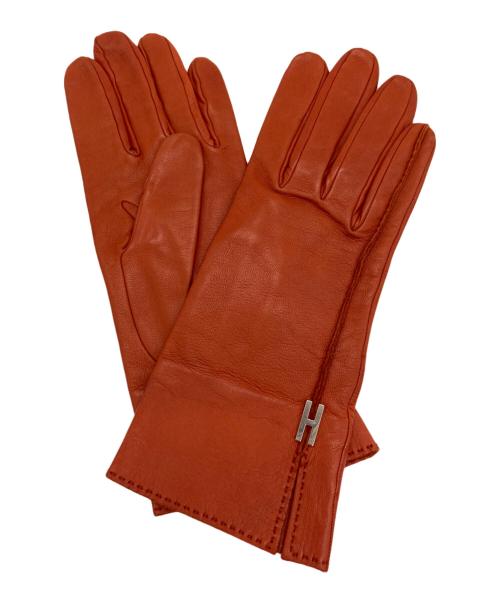 HERMES（エルメス）HERMES (エルメス) H金具ラムレザーグローブ オレンジの古着・服飾アイテム