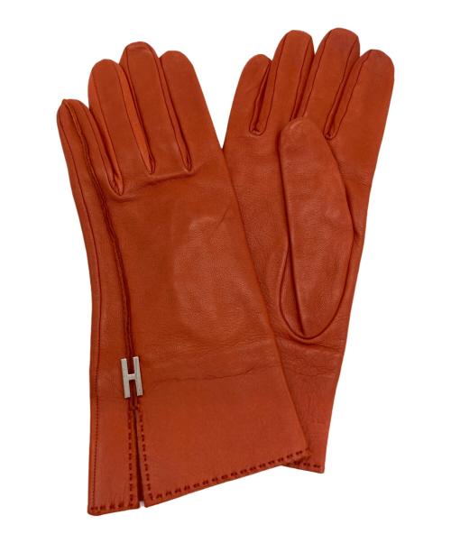 HERMES（エルメス）HERMES (エルメス) H金具ラムレザーグローブ オレンジの古着・服飾アイテム