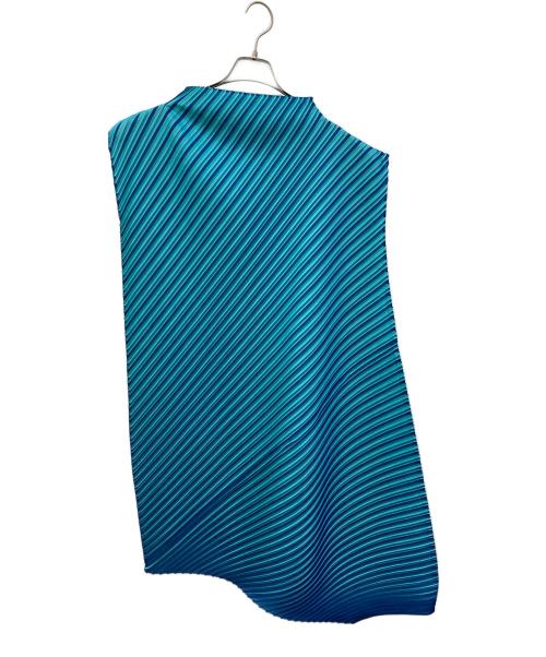 PLEATS PLEASE（プリーツプリーズ）PLEATS PLEASE (プリーツプリーズ) アシメプリーツノースリーブワンピース ブルー サイズ:Ⅼの古着・服飾アイテム