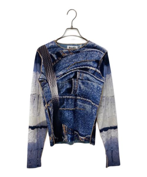 todo kotohayokozawa（トゥードゥー コトハヨコザワ）todo kotohayokozawa (トゥードゥー コトハヨコザワ) 転写プリーツカットソー ブルー サイズ:表記なしの古着・服飾アイテム