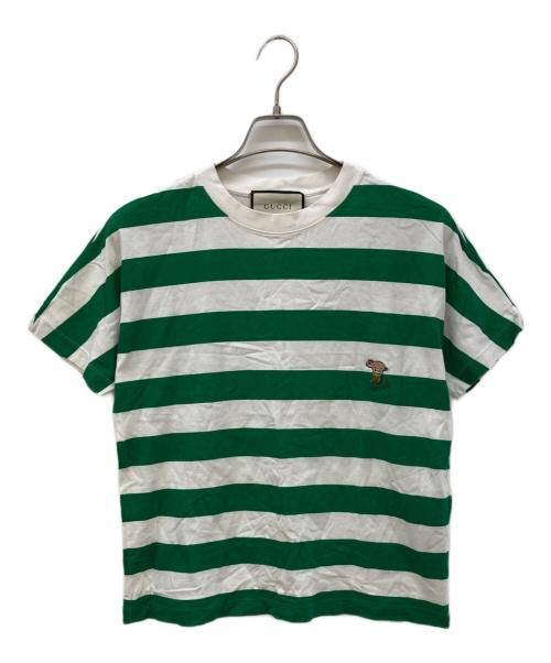 GUCCI（グッチ）GUCCI (グッチ) ピッグ刺繍ボーダーTシャツ ホワイト×グリーン サイズ:Sの古着・服飾アイテム