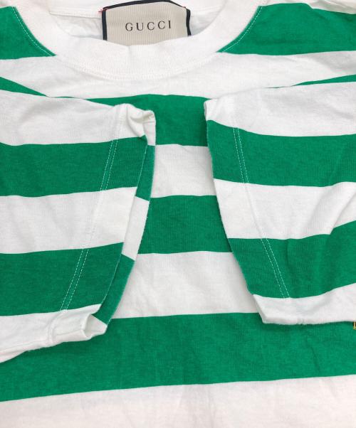 GUCCI（グッチ）GUCCI (グッチ) ピッグ刺繍ボーダーTシャツ ホワイト×グリーン サイズ:Sの古着・服飾アイテム