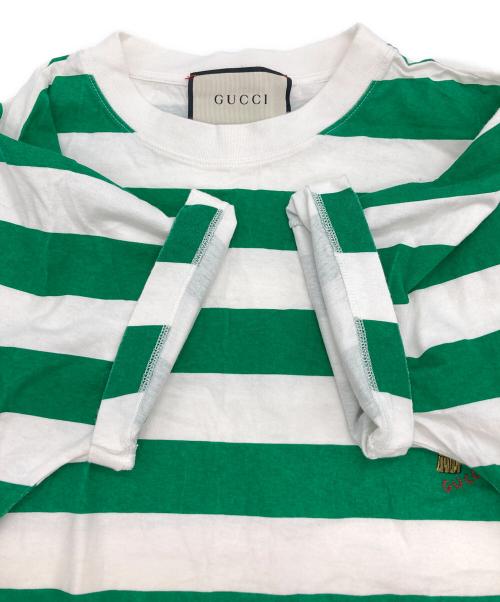 GUCCI（グッチ）GUCCI (グッチ) ピッグ刺繍ボーダーTシャツ ホワイト×グリーン サイズ:Sの古着・服飾アイテム