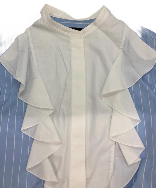 DRAWER（ドゥロワー）Drawer (ドゥロワー) コットンストライプフリルスタンドカラーシャツ スカイブルー サイズ:-の古着・服飾アイテム