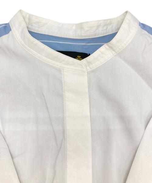 DRAWER（ドゥロワー）Drawer (ドゥロワー) コットンストライプフリルスタンドカラーシャツ スカイブルー サイズ:-の古着・服飾アイテム