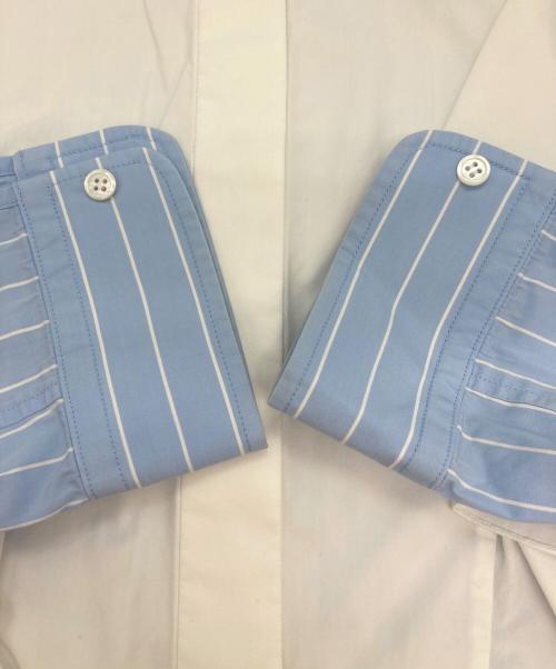 DRAWER（ドゥロワー）Drawer (ドゥロワー) コットンストライプフリルスタンドカラーシャツ スカイブルー サイズ:-の古着・服飾アイテム