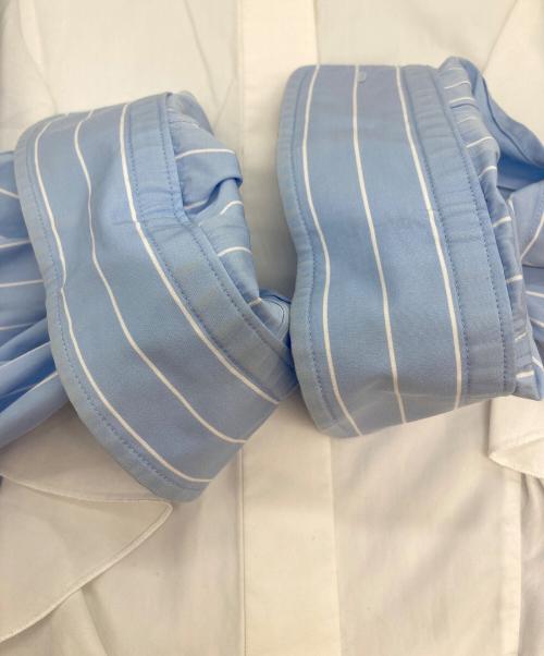 DRAWER（ドゥロワー）Drawer (ドゥロワー) コットンストライプフリルスタンドカラーシャツ スカイブルー サイズ:-の古着・服飾アイテム