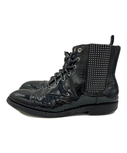 JIMMY CHOO（ジミーチュウ）JIMMY CHOO (ジミーチュウ) スタッズエナメルブーツ ブラック サイズ:44の古着・服飾アイテム