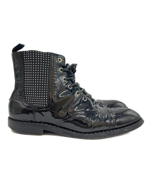 JIMMY CHOO（ジミーチュウ）JIMMY CHOO (ジミーチュウ) スタッズエナメルブーツ ブラック サイズ:44の古着・服飾アイテム