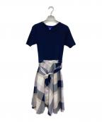 BLUE LABEL CRESTBRIDGEブルーレーベルクレストブリッジ）の古着「切替チェックワンピース」｜ベージュ×ネイビー