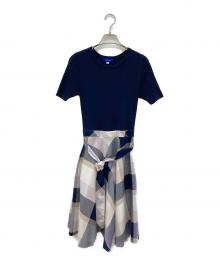 BLUE LABEL CRESTBRIDGE（ブルーレーベルクレストブリッジ）の古着「切替チェックワンピース」｜ベージュ×ネイビー