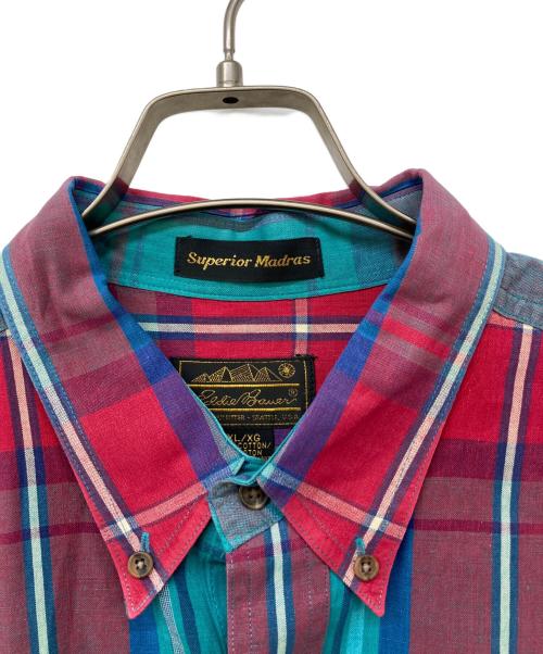 Eddie Bauer（エディーバウアー）Eddie Bauer (エディーバウアー) 半袖シャツ グリーン×レッド サイズ:XLの古着・服飾アイテム