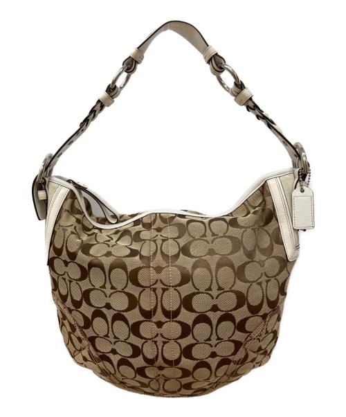 COACH（コーチ）COACH (コーチ) シグネチャーワンショルダーバッグ ベージュ×ホワイトの古着・服飾アイテム