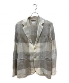 ARMANI COLLEZIONI（アルマーニ コレツィオーニ）の古着「ブロックチェックリネンジャケット」｜アイボリー×グレー
