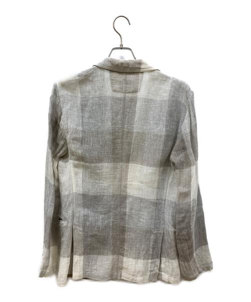 ARMANI COLLEZIONI（アルマーニ コレツィオーニ）ARMANI COLLEZIONI (アルマーニ コレツィオーニ) ブロックチェックリネンジャケット アイボリー×グレー サイズ:Sの古着・服飾アイテム