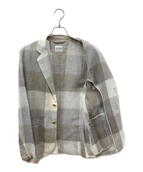 ARMANI COLLEZIONI（アルマーニ コレツィオーニ）ARMANI COLLEZIONI (アルマーニ コレツィオーニ) ブロックチェックリネンジャケット アイボリー×グレー サイズ:Sの古着・服飾アイテム