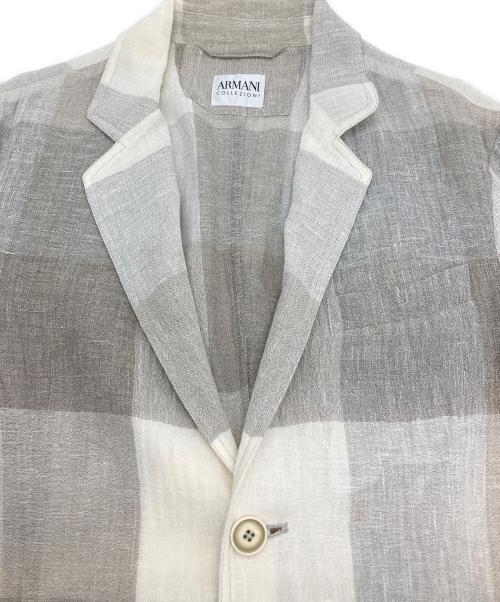 ARMANI COLLEZIONI（アルマーニ コレツィオーニ）ARMANI COLLEZIONI (アルマーニ コレツィオーニ) ブロックチェックリネンジャケット アイボリー×グレー サイズ:Sの古着・服飾アイテム